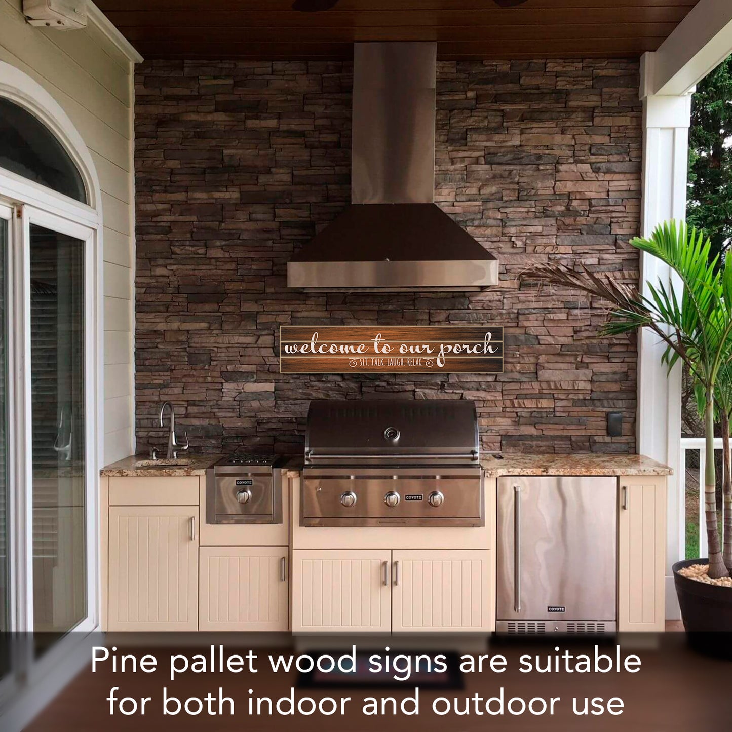 CounterArt "Porch Welcome" Vertical Decorative Indoor/Outdoor Pallet Wood Sign 36" by 7.5" Made in the USA