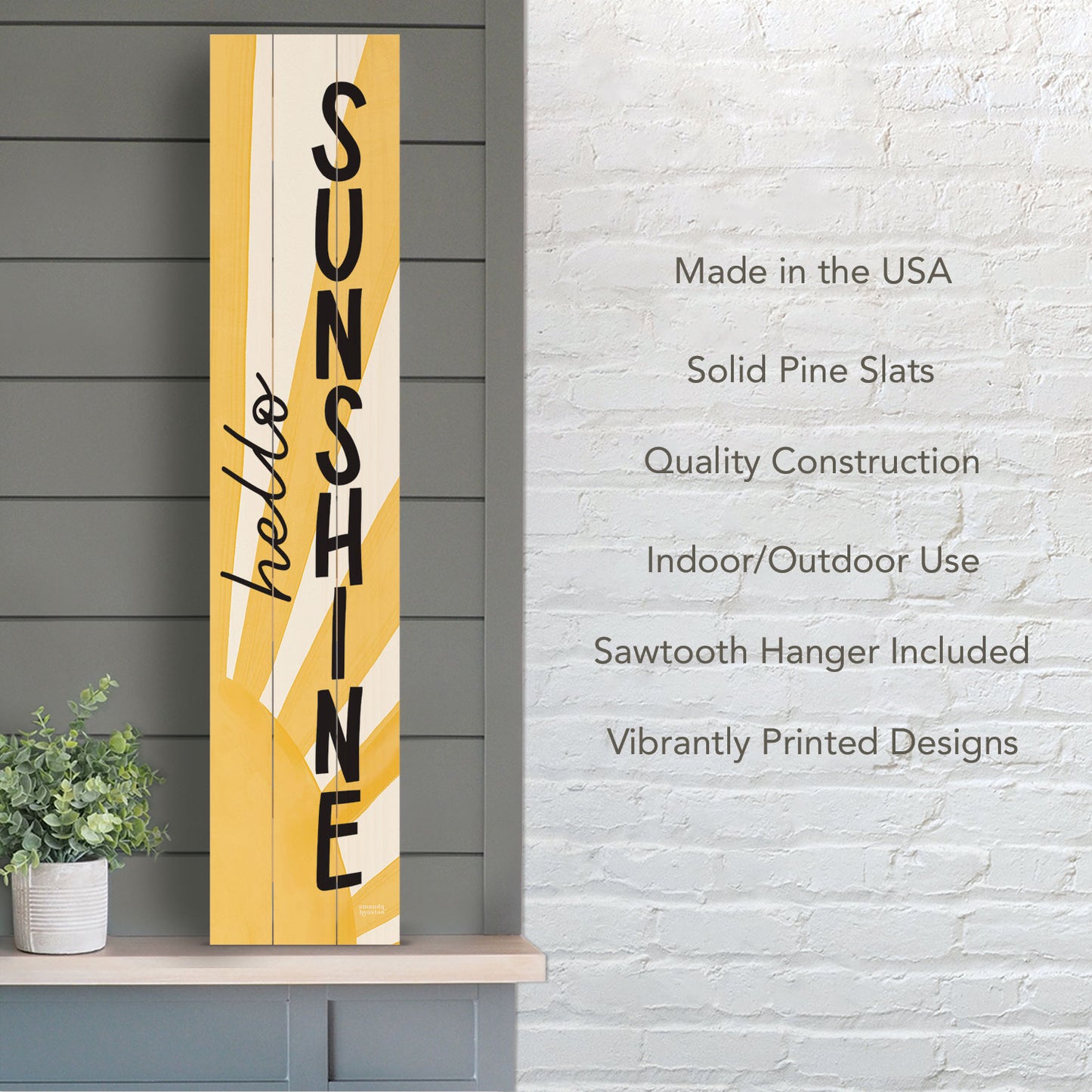 "Hello Sunshine" Vertical Decorative Indoor/Outdoor Pallet Wood Welcome Sign 36" by 7.5"