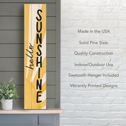 "Hello Sunshine" Vertical Decorative Indoor/Outdoor Pallet Wood Welcome Sign 36" by 7.5"