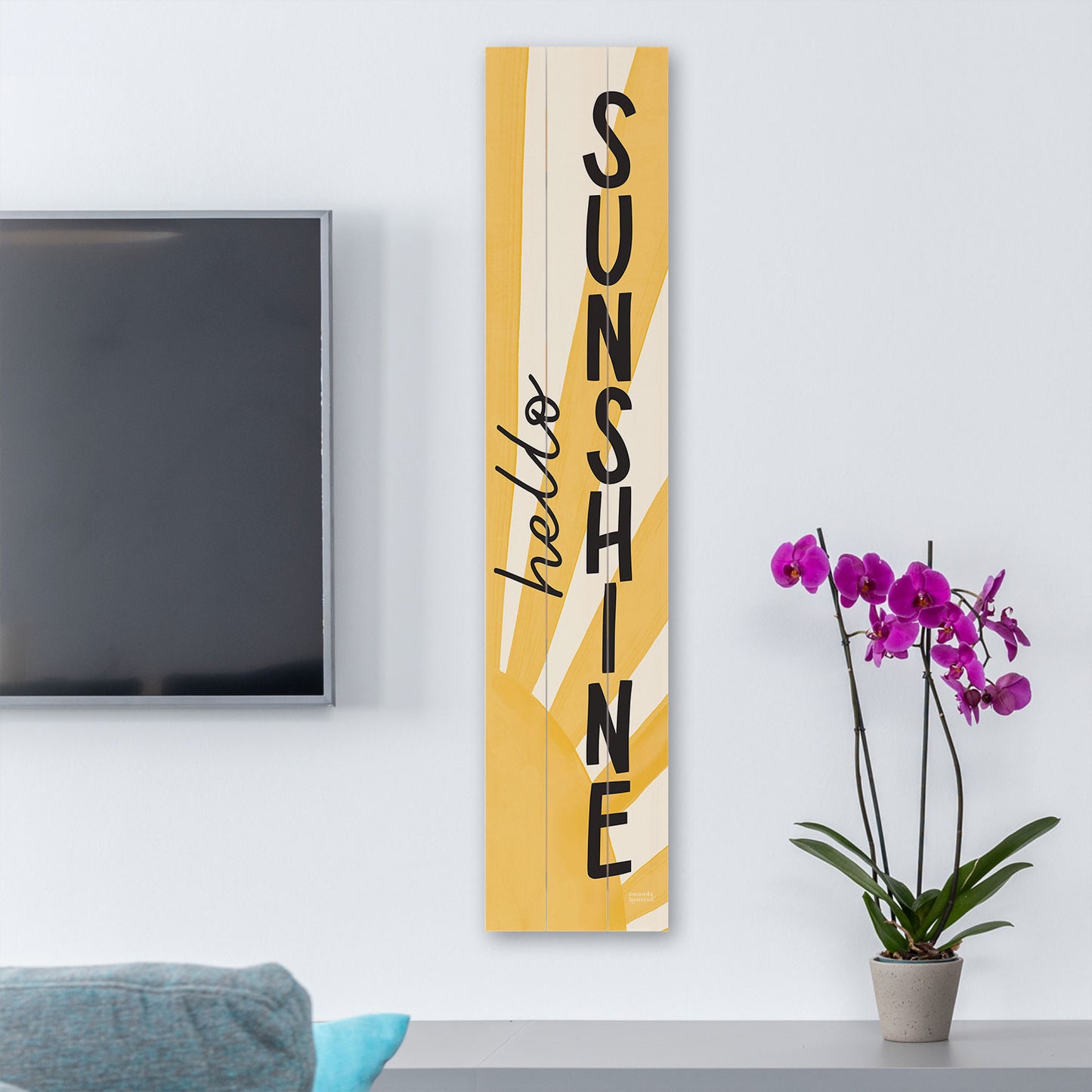 "Hello Sunshine" Vertical Decorative Indoor/Outdoor Pallet Wood Welcome Sign 36" by 7.5"
