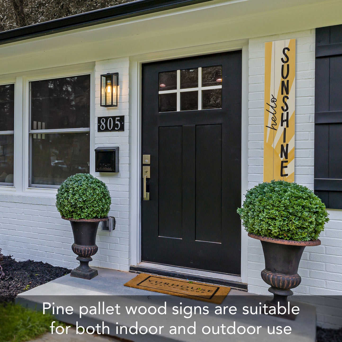 "Hello Sunshine" Vertical Decorative Indoor/Outdoor Pallet Wood Welcome Sign 36" by 7.5"