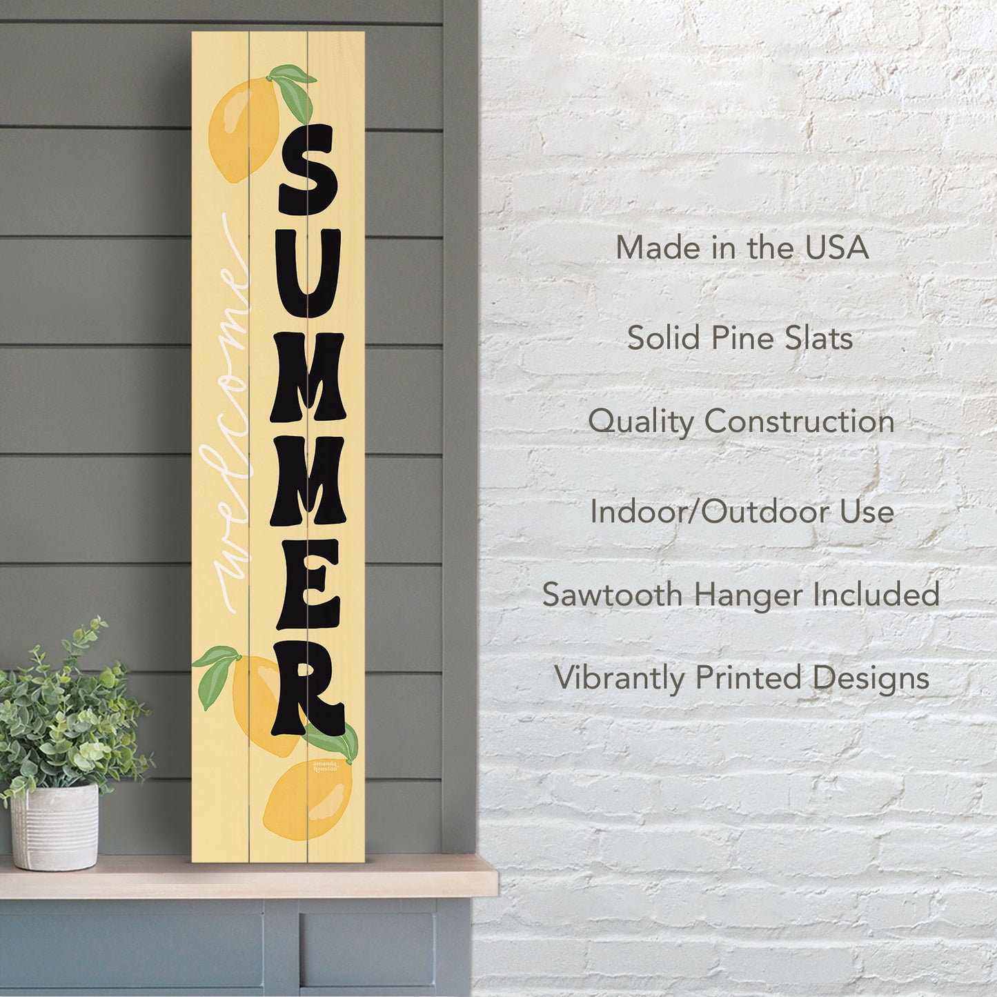 "Welcome Summer" Vertical Decorative Indoor/Outdoor Pallet Wood Welcome Sign 36" by 7.5"