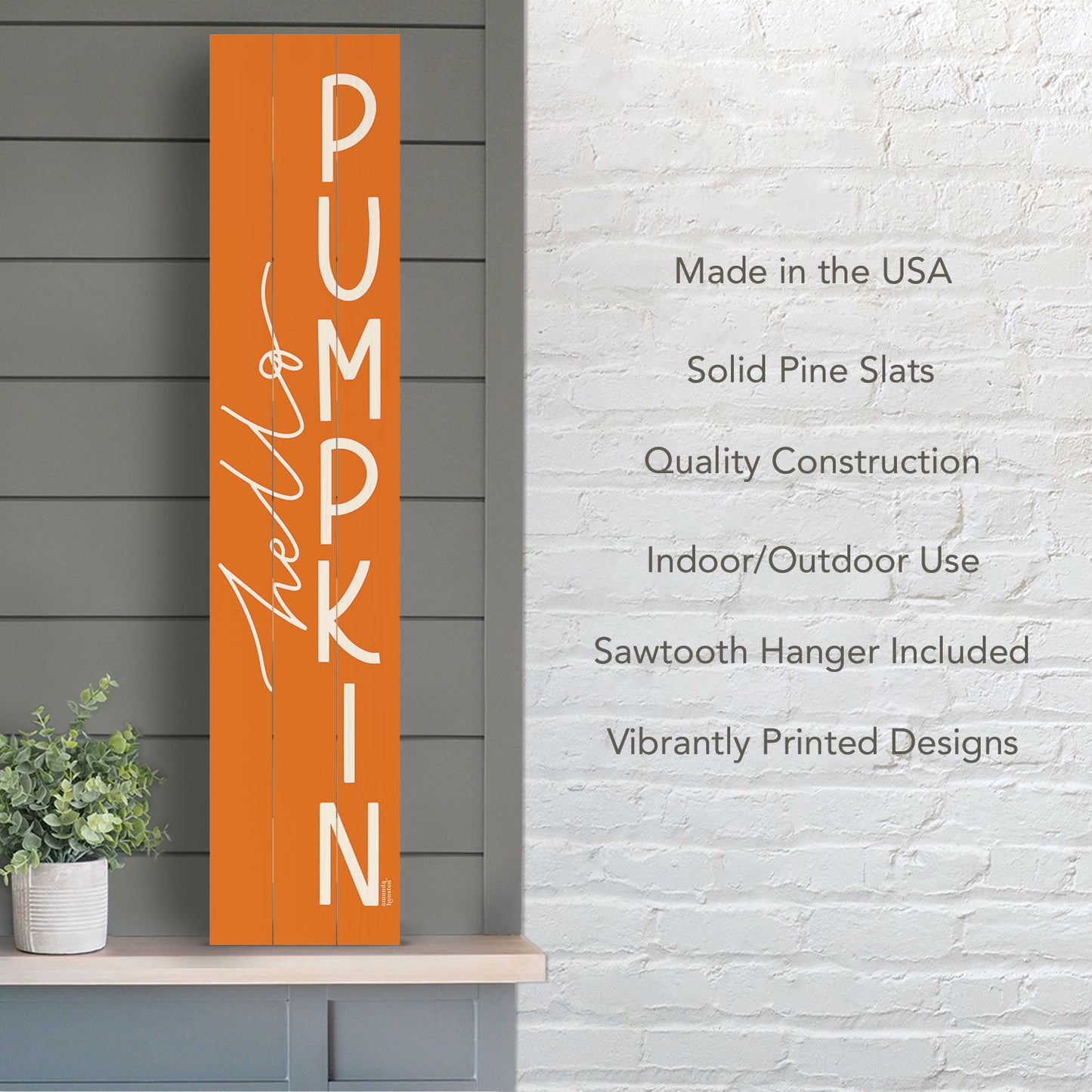 "Hello Pumpkin" Vertical Decorative Indoor/Outdoor Pallet Wood Welcome Sign 36" by 7.5"