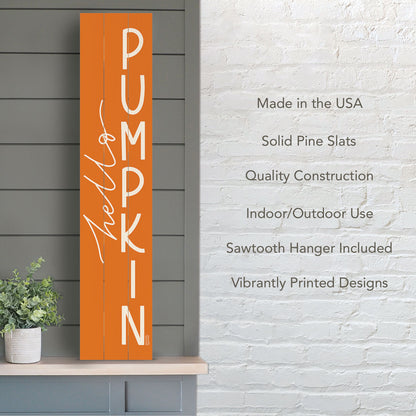 "Hello Pumpkin" Vertical Decorative Indoor/Outdoor Pallet Wood Welcome Sign 36" by 7.5"