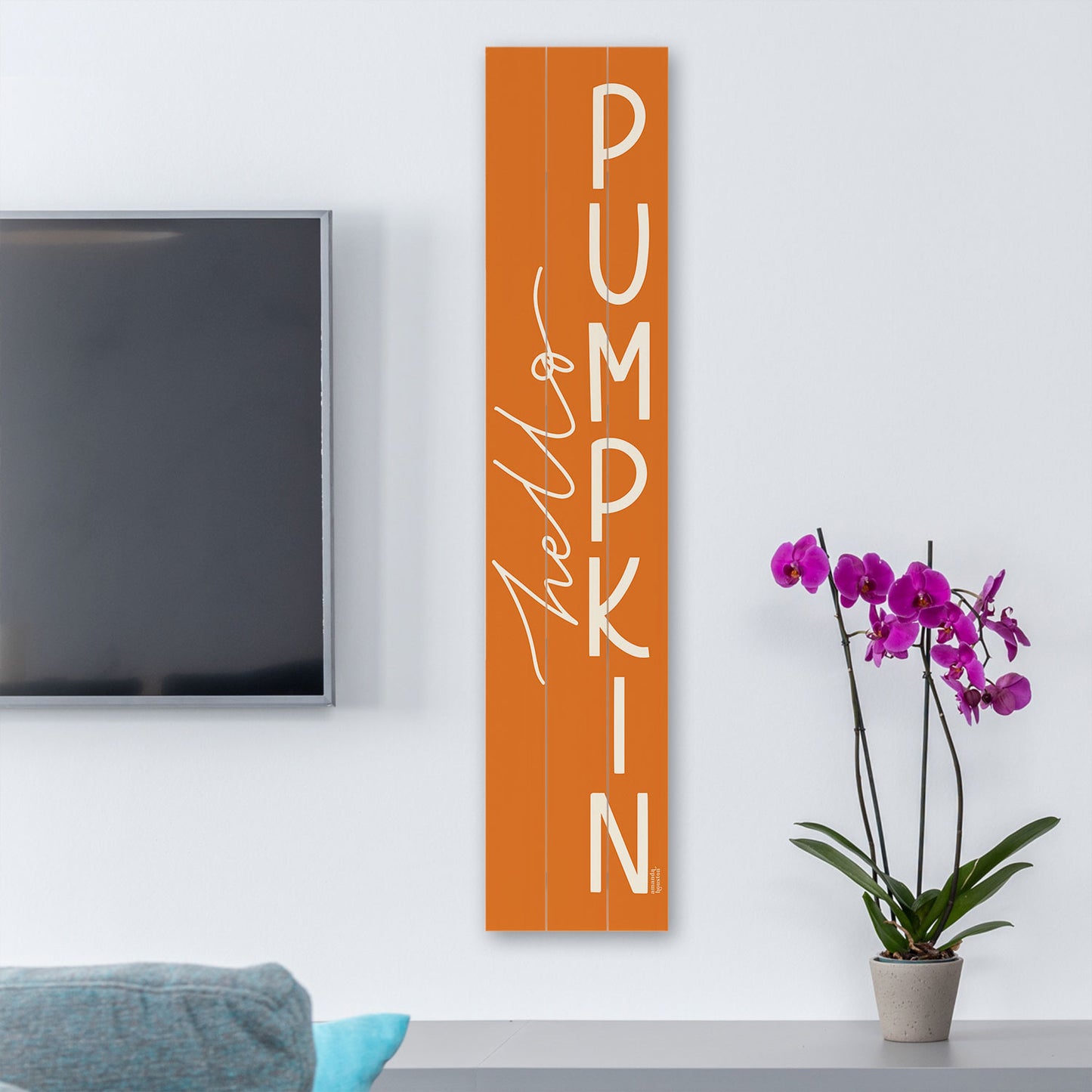 "Hello Pumpkin" Vertical Decorative Indoor/Outdoor Pallet Wood Welcome Sign 36" by 7.5"
