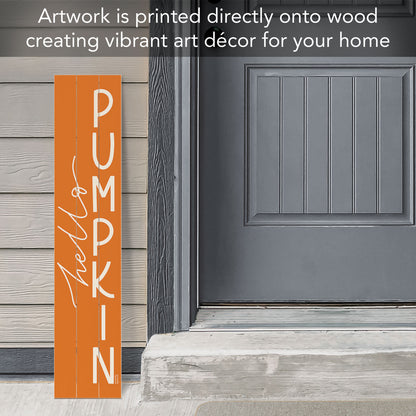 "Hello Pumpkin" Vertical Decorative Indoor/Outdoor Pallet Wood Welcome Sign 36" by 7.5"
