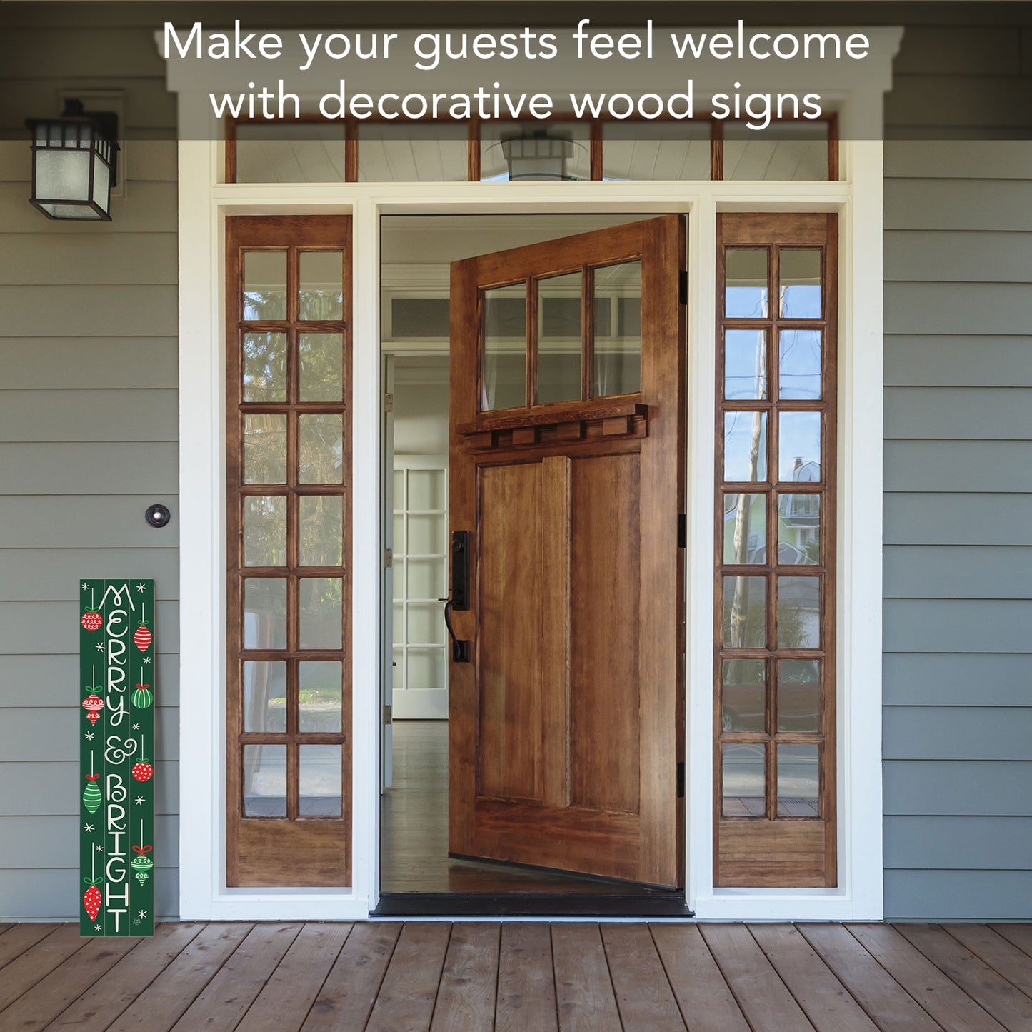 "Merry & Bright" Vertical Decorative Indoor/Outdoor Pallet Wood Welcome Sign 36" by 7.5"