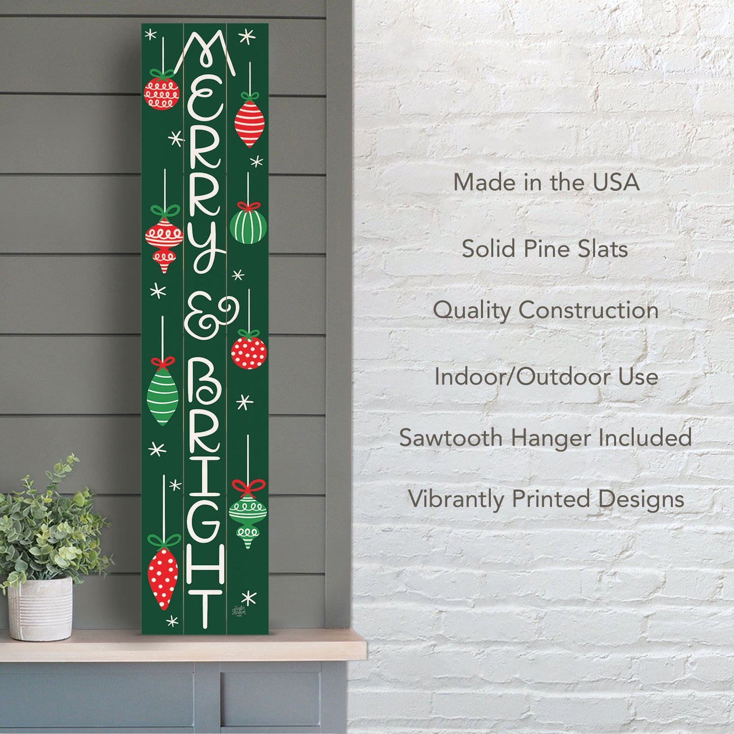 "Merry & Bright" Vertical Decorative Indoor/Outdoor Pallet Wood Welcome Sign 36" by 7.5"