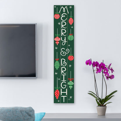 "Merry & Bright" Vertical Decorative Indoor/Outdoor Pallet Wood Welcome Sign 36" by 7.5"