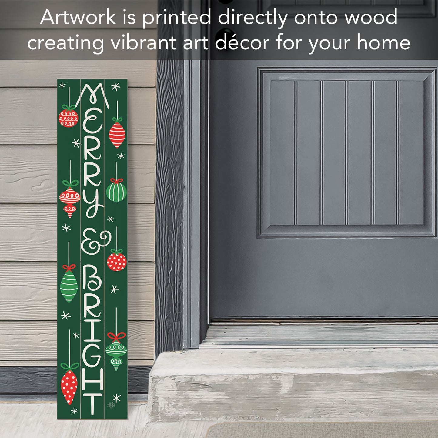 "Merry & Bright" Vertical Decorative Indoor/Outdoor Pallet Wood Welcome Sign 36" by 7.5"