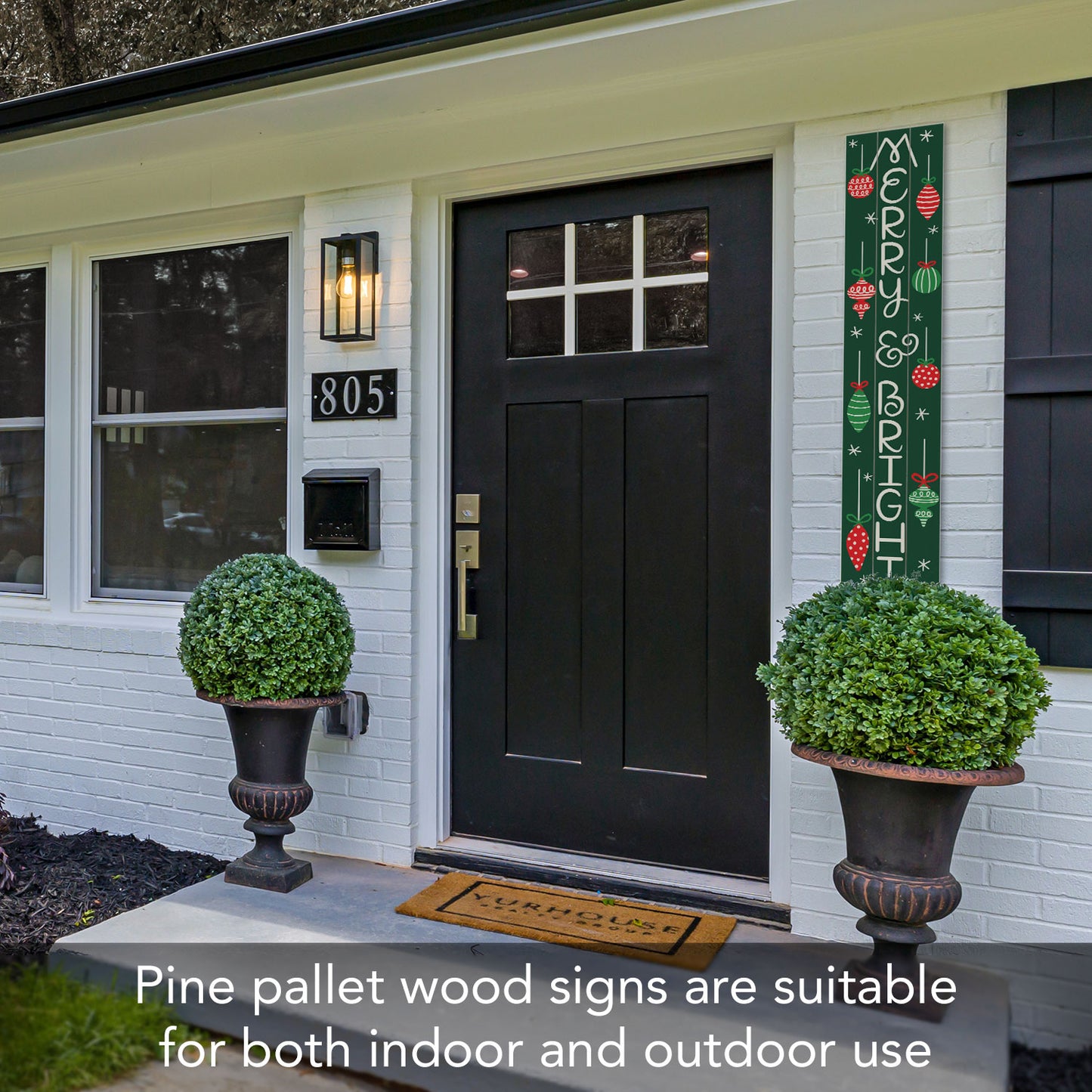 "Merry & Bright" Vertical Decorative Indoor/Outdoor Pallet Wood Welcome Sign 36" by 7.5"