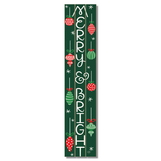 "Merry & Bright" Vertical Decorative Indoor/Outdoor Pallet Wood Welcome Sign 36" by 7.5"