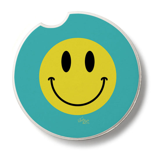 Thirstystone Smile More Single Absorbent Stone Coaster for Vehicle Cup Holder 2.6” Diameter Manufactured in The USA