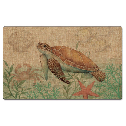 Counterart Caribbean Turtle Decorative Indoor/Outdoor Natural Linen Look Floor Mat with Recycled Rubber Back 29.5" x 17.75" Manufactured in The USA