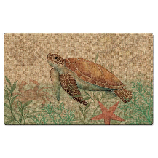 Counterart Caribbean Turtle Decorative Indoor/Outdoor Natural Linen Look Floor Mat with Recycled Rubber Back 29.5" x 17.75" Manufactured in The USA