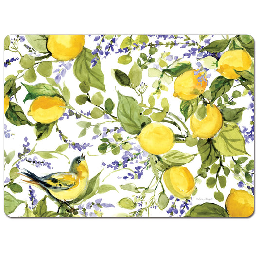 CounterArt Watercolor Lemons Premium Decorative Hardboard Tabletop Placemats 4-Pack Manufactured in The USA Heat Tolerant and Easily Wipes Clean