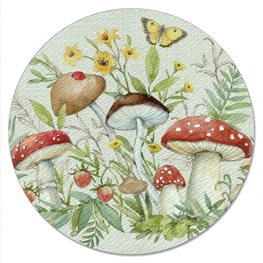 CounterArt Spring Mushrooms 4mm Tempered Glass Lazy Susan Turntable 13" Diameter