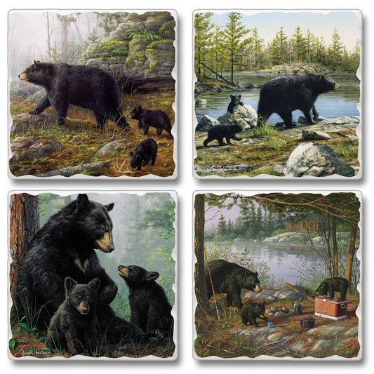 Thirstystone Keeping Watch Bear 4-Pack Tumbled Tile Stone Coasters 4" Square