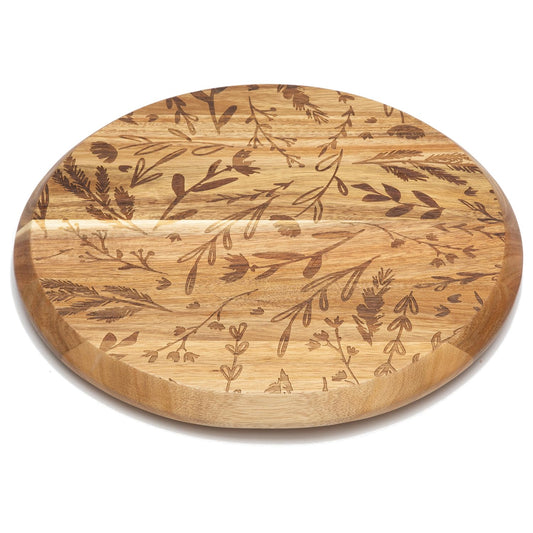 Thirstystone Acacia Wood Lazy Susan, Round Turntable for Serving, Kitchen Organizer & Rotating Platter - Meadow with Etched Floral Design