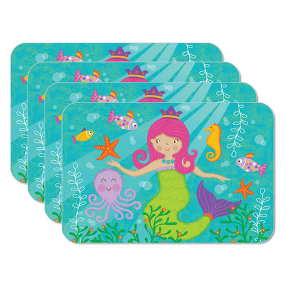 CounterArt 4 Pack Kids Mermaid Reversible Easy Care Flexible Placemats Made in the USA