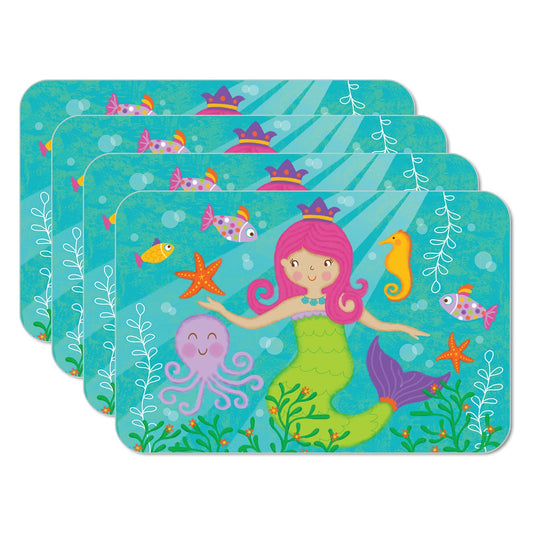 CounterArt 4 Pack Kids Mermaid Reversible Easy Care Flexible Placemats Made in the USA
