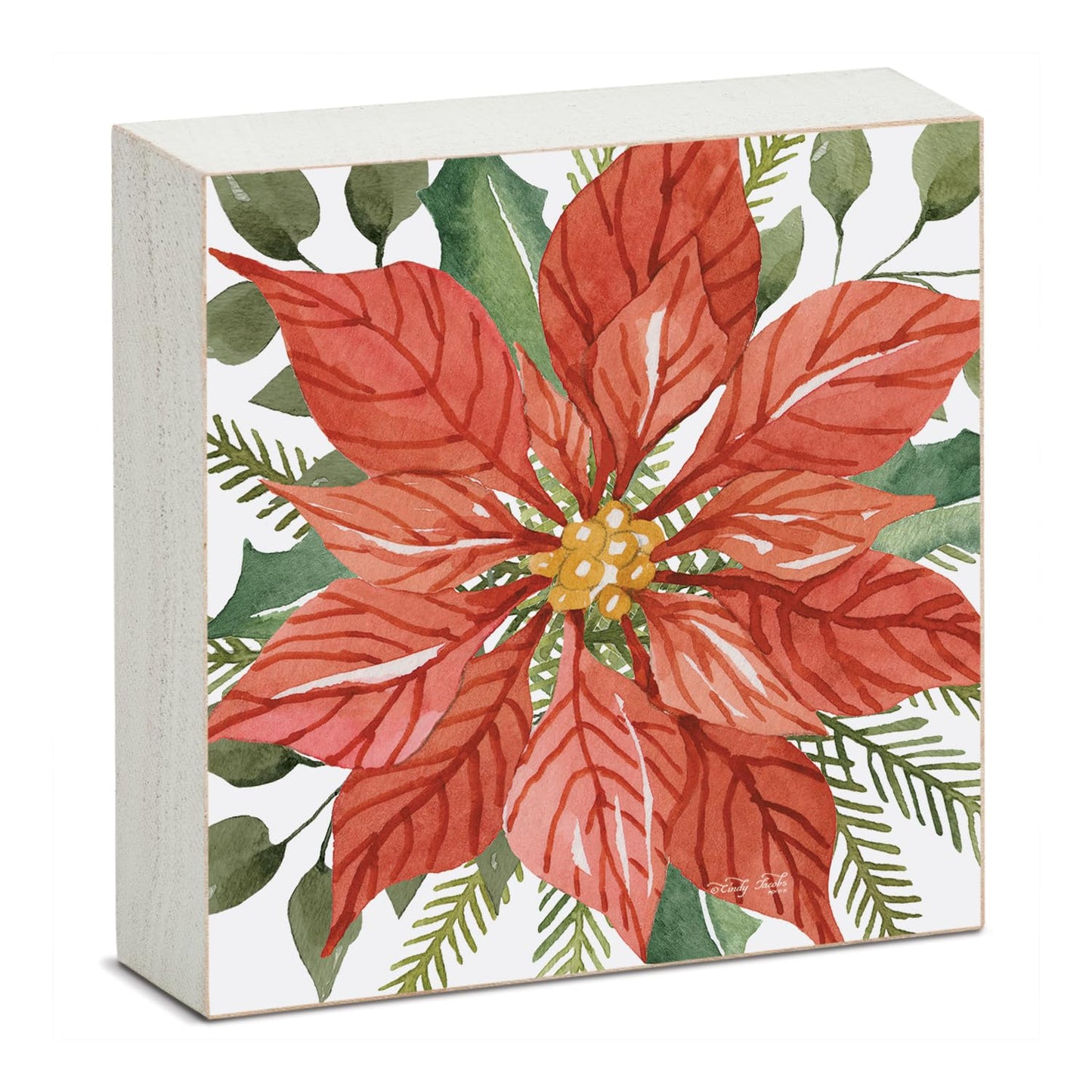 Highland Home Poinsettia Decorative Wooden Home Accent Sign for Desk Mantle or Shelf Made in the USA