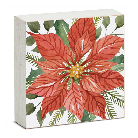 Highland Home Poinsettia Decorative Wooden Home Accent Sign for Desk Mantle or Shelf Made in the USA