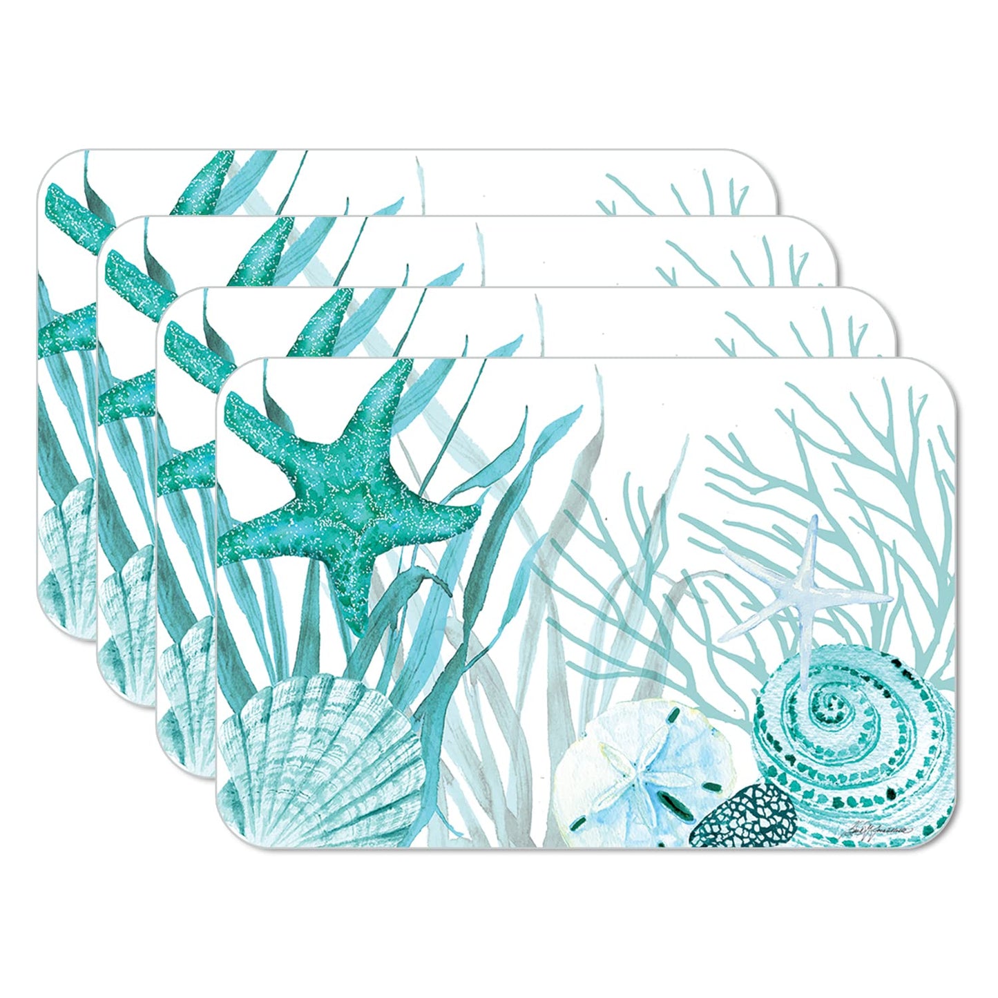 CounterArt Coral Life 4 Pack Reversible Easy Care Flexible Placemats Made in the USA