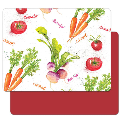 Cut N' Funnel Veggie Splash/Red 2 Pack Designer Flexible Plastic Cutting Board Mat With Coordinating Solid Flex Mat 15" x 11.5", Made in the USA, Decorative, Flexible, Easy to Clean