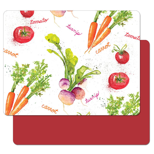 Cut N' Funnel Veggie Splash/Red 2 Pack Designer Flexible Plastic Cutting Board Mat With Coordinating Solid Flex Mat 15" x 11.5", Made in the USA, Decorative, Flexible, Easy to Clean