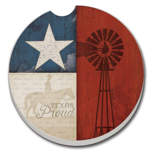 Thirstystone Texas Proud Single Absorbent Stone Coaster for Vehicle Cup Holder 2.6” Diameter Manufactured in The USA