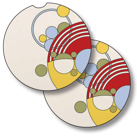 Cabaret Dinnerware Pattern I from Frank Lloyd Wright Foundation on 2-Pack Absorbent Stone Car Coasters 2.6” Diameter Manufactured in The USA
