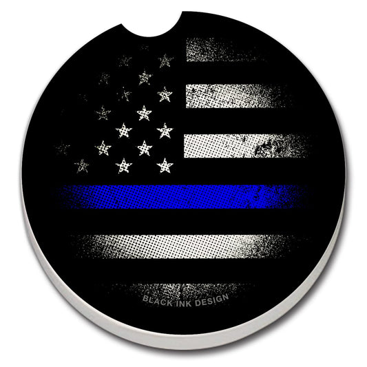 Thirstystone Blue Line by Black Ink Design Absorbent Stone Coaster for Vehicle Cup Holder 1 Pack Manufactured in The USA
