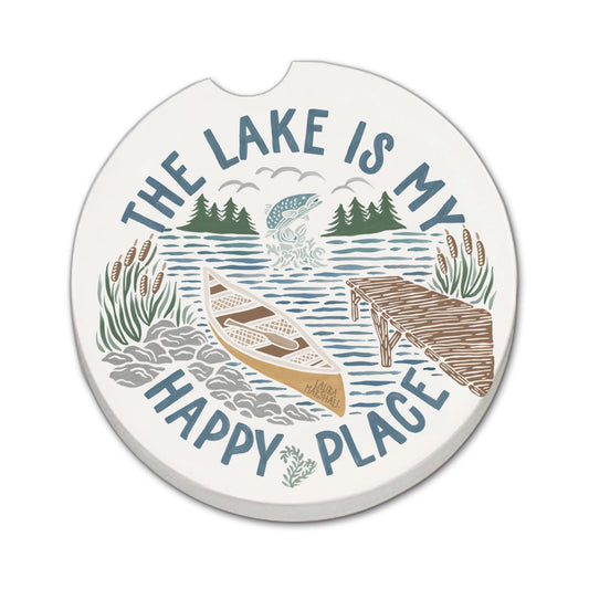 Thirstystone Lakeside Days Single Absorbent Stone Coaster for Vehicle Cup Holder 2.6” Diameter Manufactured in The USA