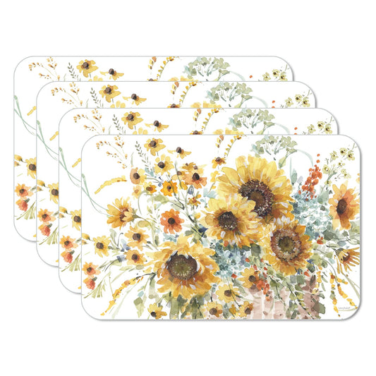 CounterArt Sunflowers Forever 4 Pack Reversible Easy Care Flexible Placemats Made in the USA