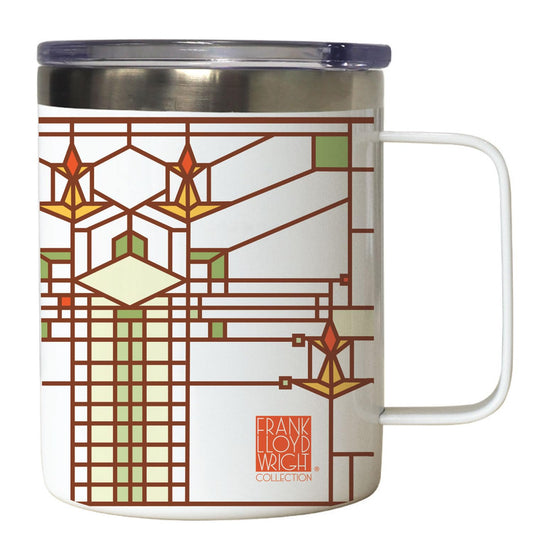 Highland Home B. Harley Bradley House Design by Frank Lloyd Wright on Stainless Steel Mug with Lid 12 oz. Manufactured in the USA