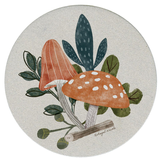 Thirstystone Amanita Mushroom 4 Pack Round Natural Sandstone Coasters with Protective Cork Backing Manufactured in The USA
