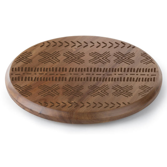 CounterArt Tribal Pattern Round Acacia Wood Lazy Susan Turntable 14" Diameter for Serving Kitchen Organization Condiment Caddy