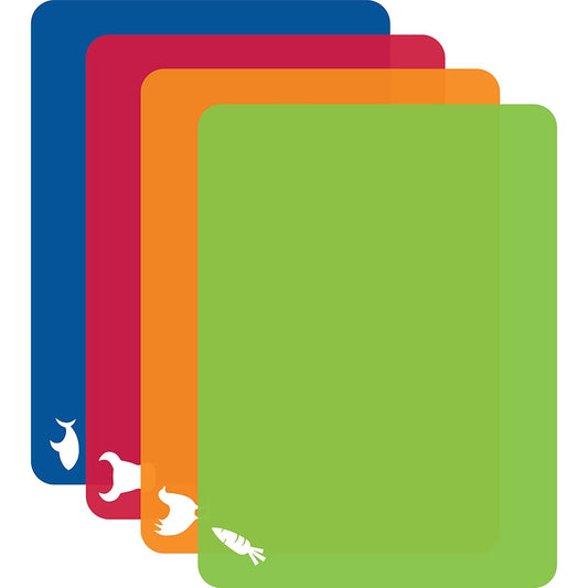 Cut N' Funnel Flexible Cutting Board Mats Set of 4, Assorted Colors, Made in the USA of BPA Free Food Grade Plastic, 11.5” x 15”