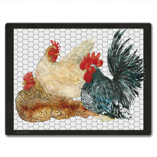 CounterArt Whimsical Roosters 3mm Tempered Glass Cutting Board 10” x 8” Manufactured in the USA