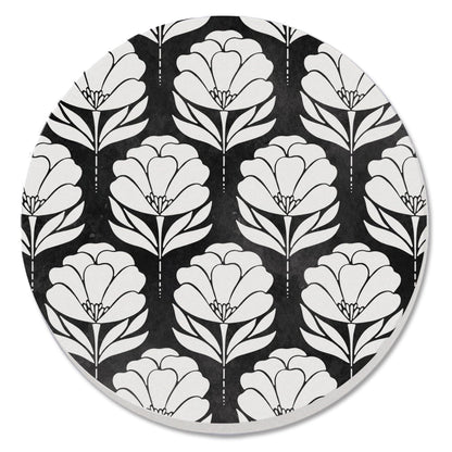 Thirstystone Black & White Floral Single Round Absorbent Stone Coaster with Protective Cork Backing Manufactured in The USA 4" Diameter