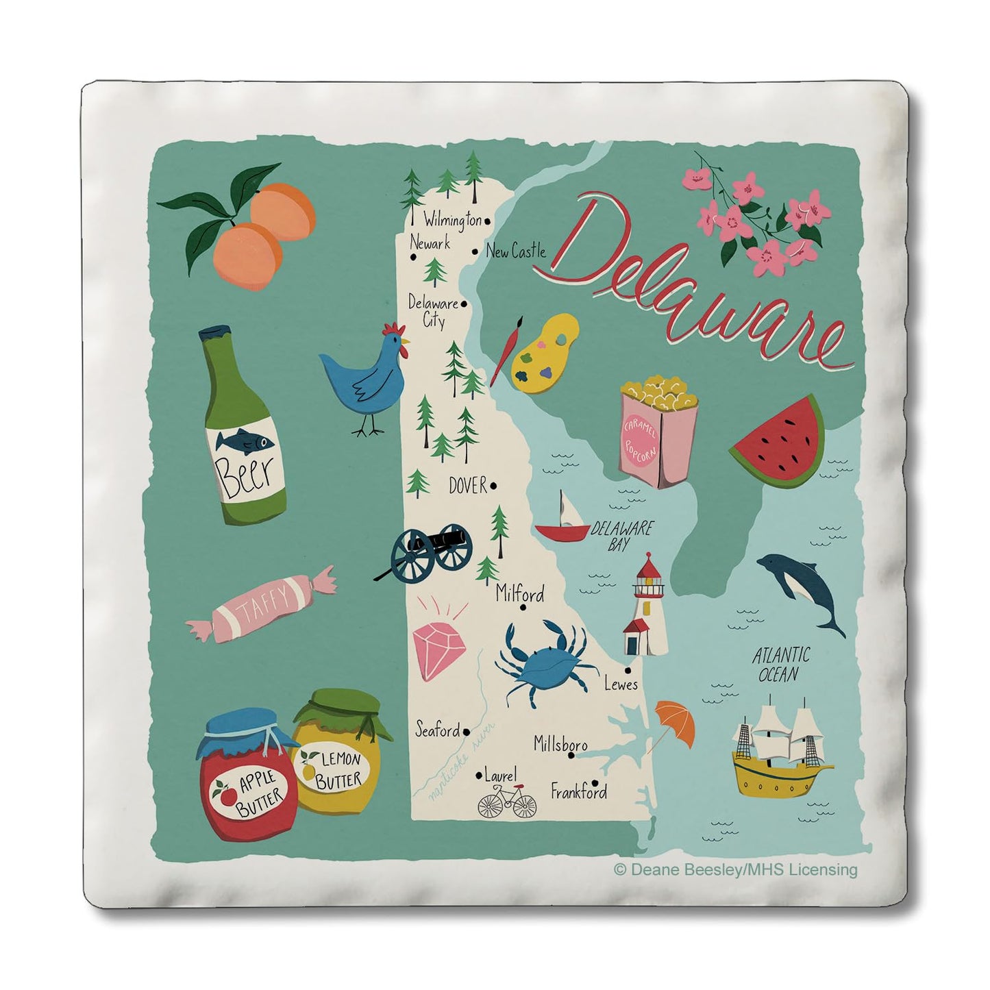 Thirstystone Delaware Home State 4 Pack Tumbled Tile Stone Coasters 4" Square Manufactured in the USA