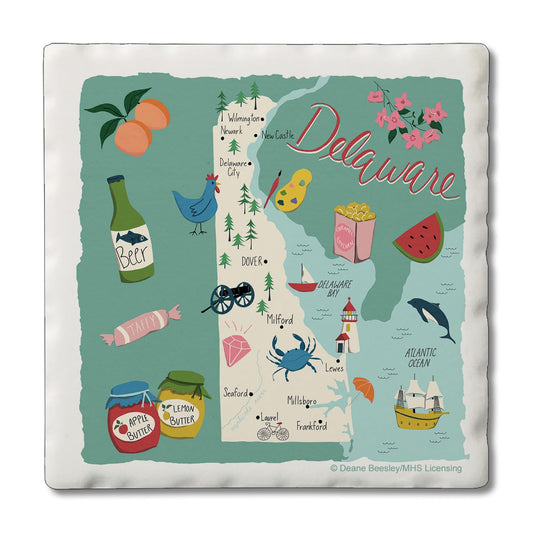 Thirstystone Delaware Home State 4 Pack Tumbled Tile Stone Coasters 4" Square Manufactured in the USA