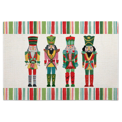 Highland Home Holiday Nutcracker 4 Pack Poly-Cotton Blend Fabric Placemats 18" x 12" Manufactured in The USA