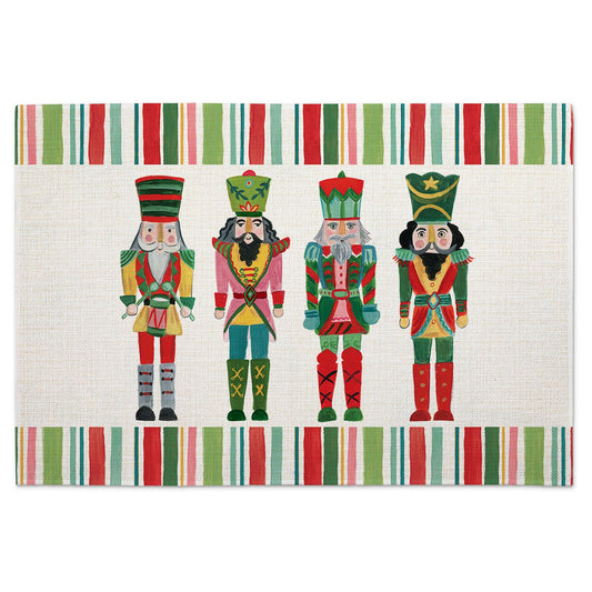 Highland Home Holiday Nutcracker 4 Pack Poly-Cotton Blend Fabric Placemats 18" x 12" Manufactured in The USA