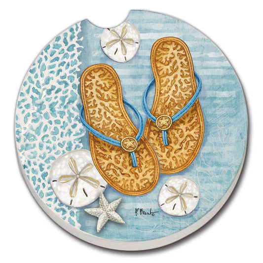 Thirstystone Key Largo Sandals Single Absorbent Stone Coaster for Vehicle Cup Holder 2.6” Diameter Manufactured in The USA