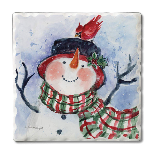 Thirstystone Snowman Green Plaid Scarf Single Tumbled Tile Coaster Manufactured in The USA Decorative, Stylish, Craft Your Own Collection