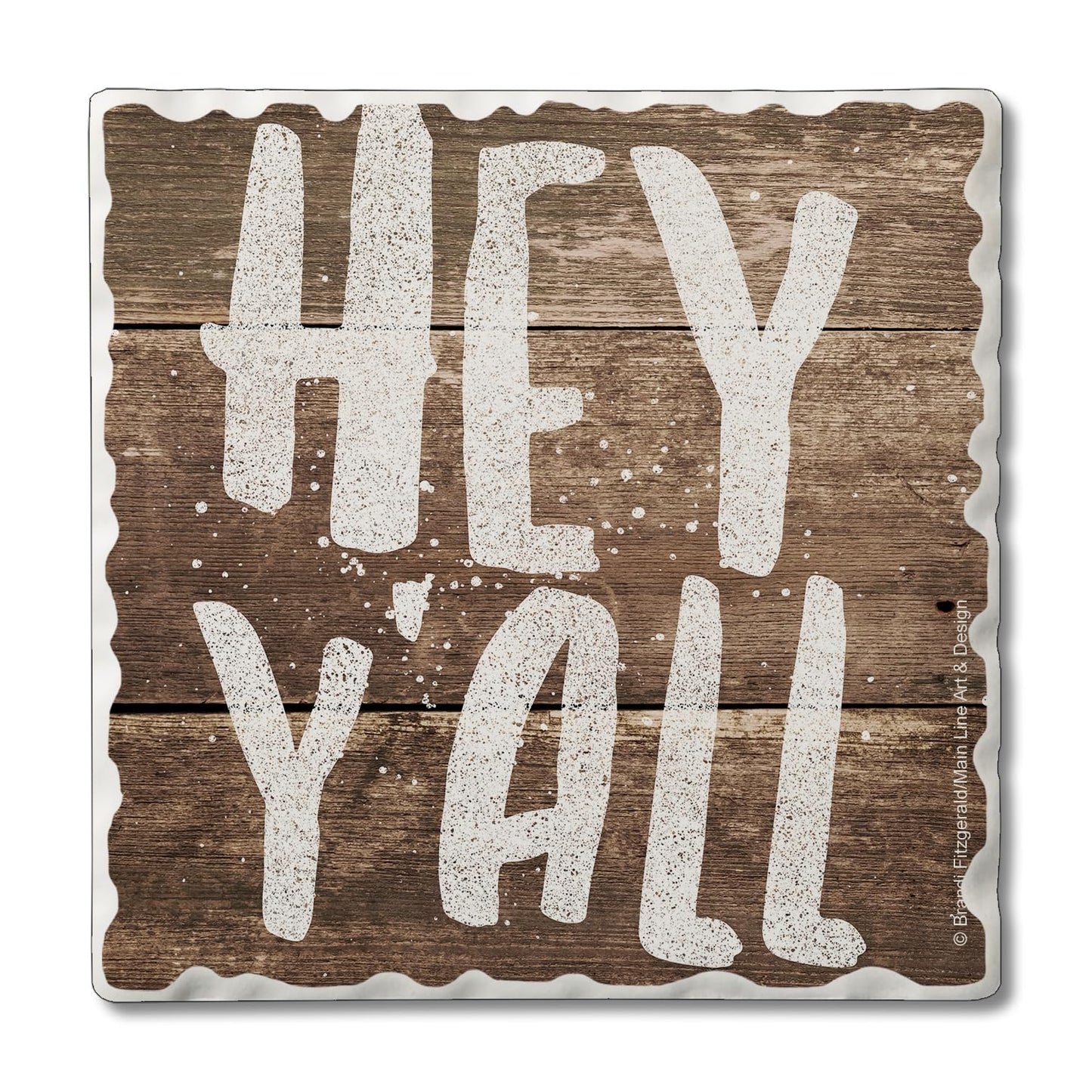 Thirstystone Hey Ya'll Single Tumbled Tile Stone Coaster with Protective Cork Backing Manufactured in The USA 4" Square, Artistic, Easily Wipes Clean