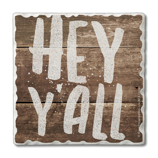 Thirstystone Hey Ya'll Single Tumbled Tile Stone Coaster with Protective Cork Backing Manufactured in The USA 4" Square, Artistic, Easily Wipes Clean