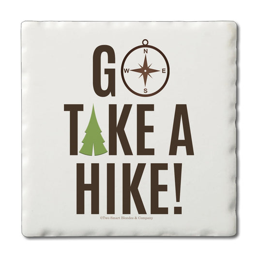 Thirstystone Go Take A Hike 4-Pack Tumbled Tile Stone Coasters 4" Square Manufactured in the USA